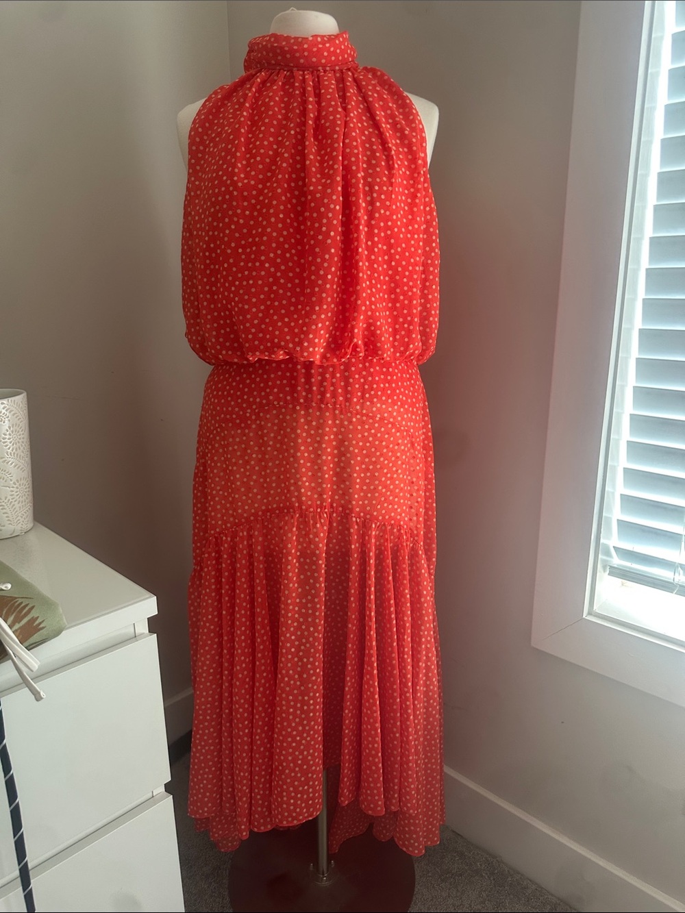 Red Polka Dot Halter Maxi Dress